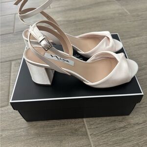 Nina Ivory Satin Block Heels - Nigella